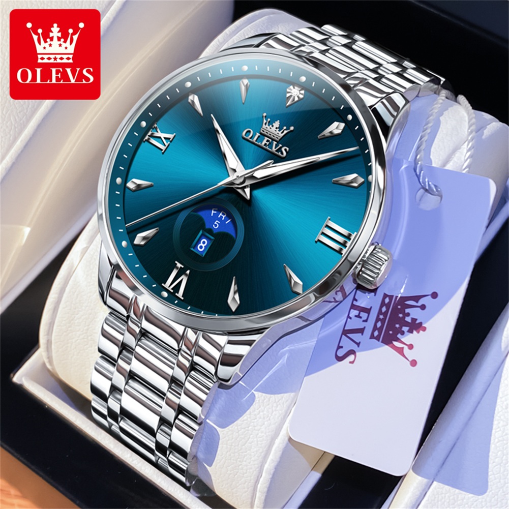 Luxury Watch Men - ساعات OLEVS Moon Phase للرجال بتقويم
