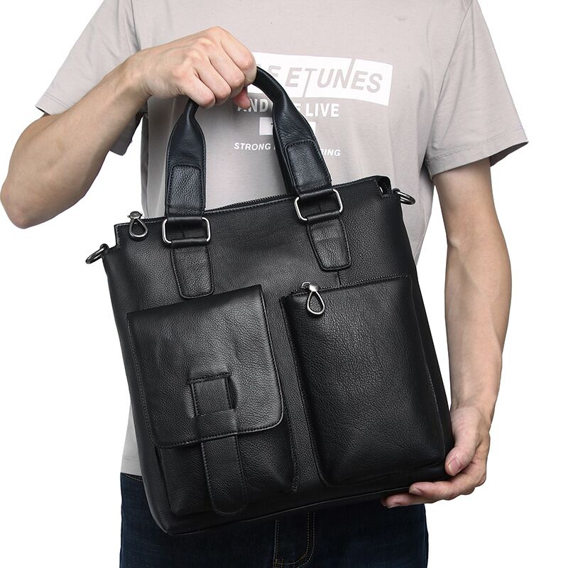 Leather Briefcase - الرجال العمودي حقيبة يد الذكور حقيبة