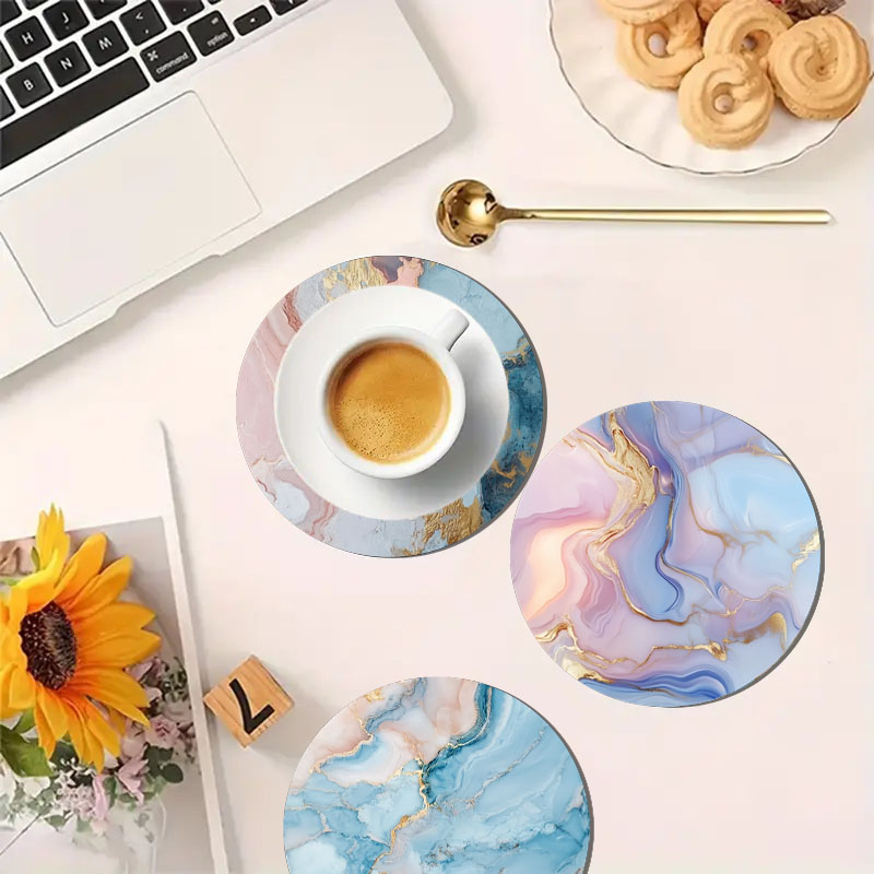 4 قطع من حاملات الأكواب المطبو - مراجعة Marble Coaster Set وسعره