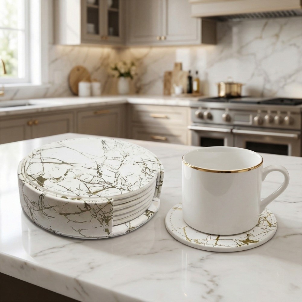 طقم من 7 قطع من حاملات الأكواب - مراجعة Marble Coaster Set وسعره